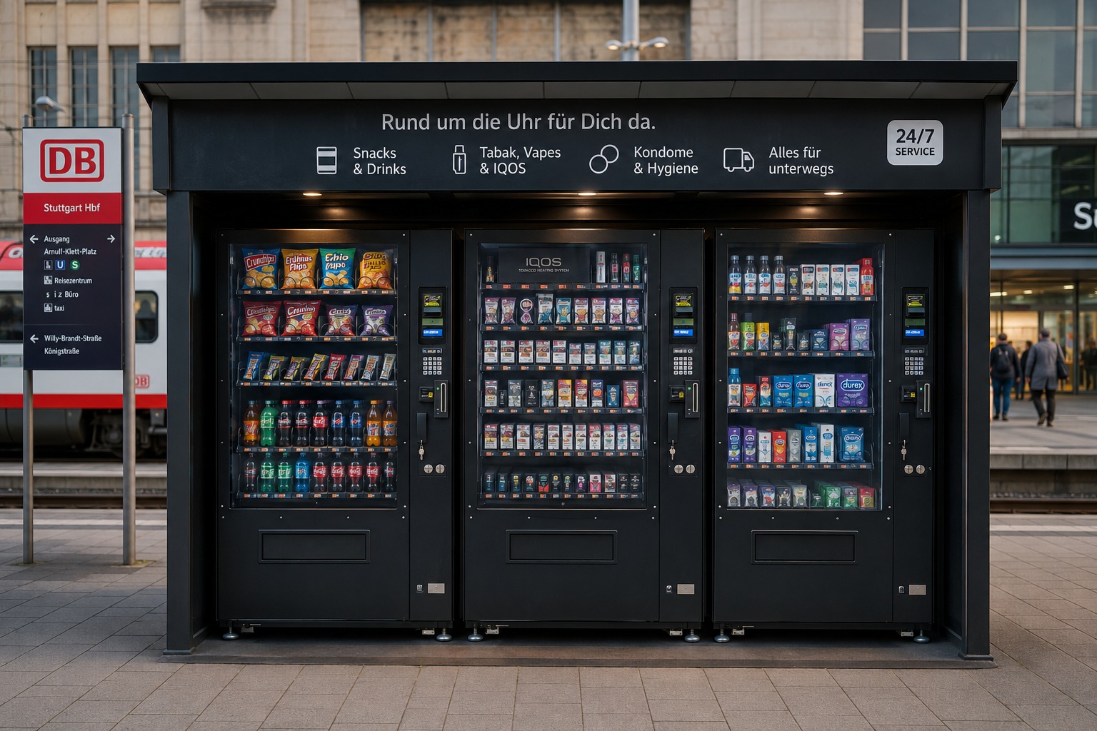 Verkauf von Getränken, Vapes und anderem an verschiedenen Bahnstationen